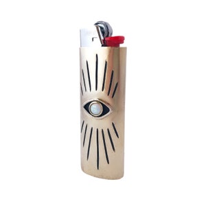 Vision Lighter Case with Opal // Evil Eye, All Seeing Eye, Brass Lighter Case