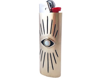 Vision Lighter Case with Opal // Evil Eye, All Seeing Eye, Brass Lighter Case