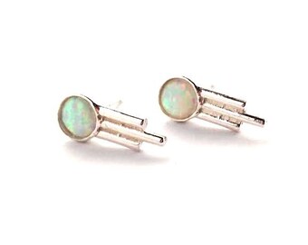 Silver Opal Comet Earrings