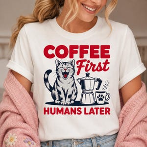 Funny Coffee Cat Shirt, Caffeine Lover Moka Pot Tee, Retro Graphic