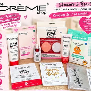 Peut inclure: Un ensemble de soins de la peau The Crème Shop comprenant une crème hydratante quotidienne What Acne?, des patchs anti-imperfections, un kit teint net avec disques en silicone, un soin localisé, des lingettes nettoyantes Nico-Mend et un masque.