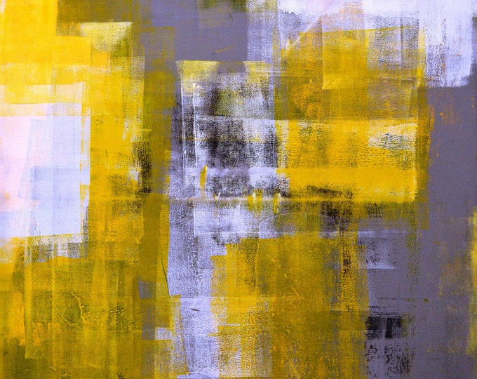 Large Acrylic Abstract Art Painting Yellow Black White and Etsy