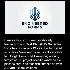 ISO 9001 Betonprüf- und Testplanvorlage (ITP) | bearbeitbares Google Doc (Bau-QA/QC-Tabelle)