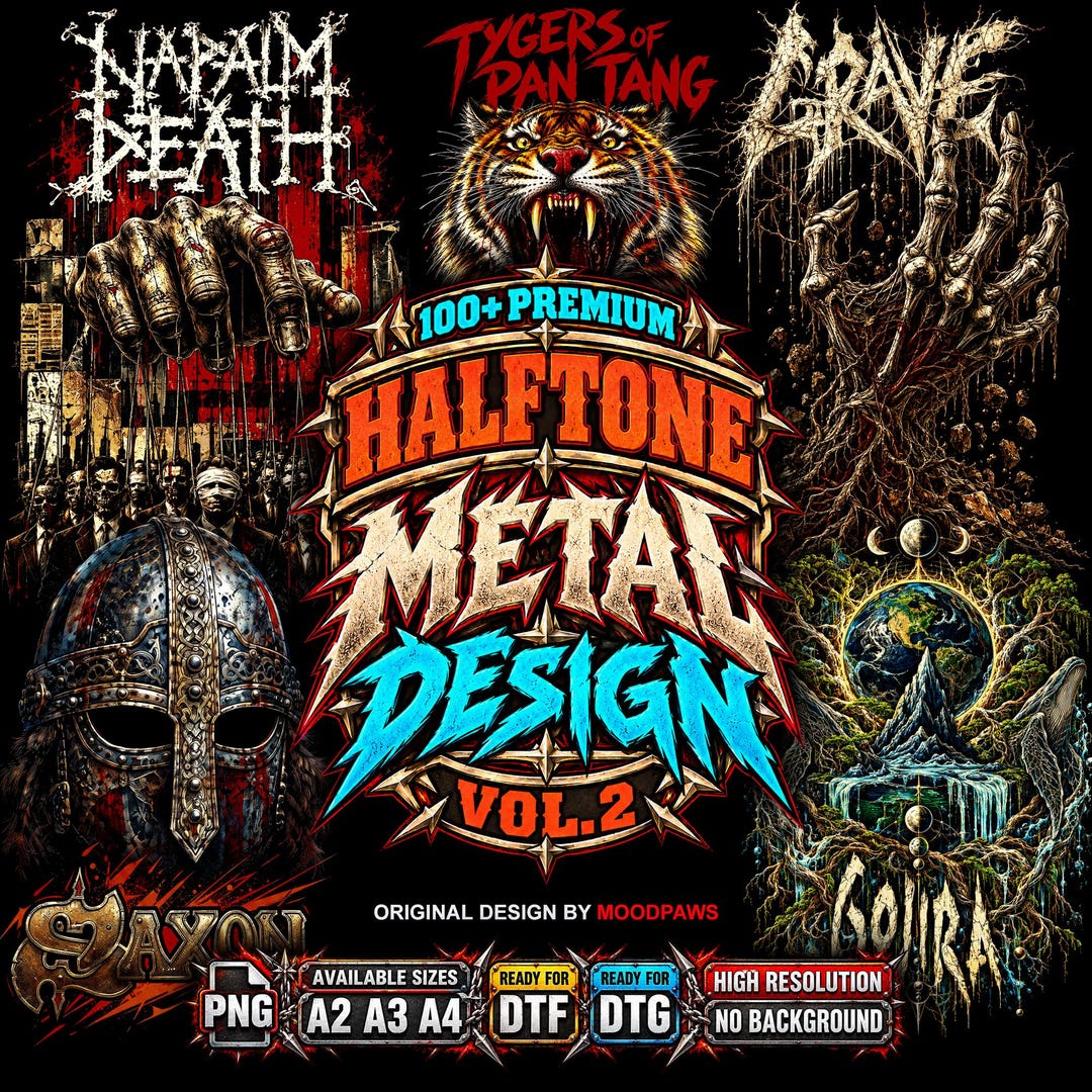 100+ Premium Halftone Metal Designs Vol. 2 | DTF DTG Sublimation High ...