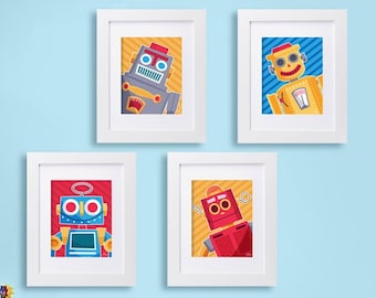 Retro Children's Tin Toy Robot art print set, instant digital download, robot print, kids wall art, nursery room