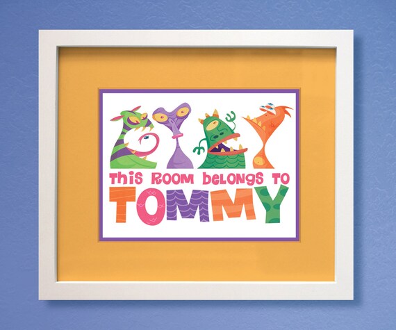 Scifi Monsters Decor Critters Bedroom Art 8 X 10 Kids Customized Personalized Print