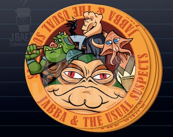 Set of 4 UV coated Coasters Star Wars Jabba the Hutt & the Usual Suspects
