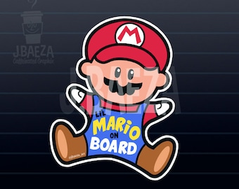 Little Mario on board Decal car Sticker Movie Funny Toddler Child Infant White Vinyl