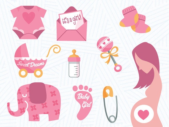 Baby Girl Digital Clip Art Pink Baby Shower Baby Girl Etsy