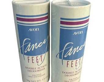 Parti med 2 vintage Avon Fancy Feet Double Action luktborttagare skofotpuder NYTT