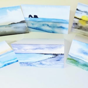 Aquarelles couchers de soleil et rivages - cartes de voeux vierges - lot de 6 impressions - format A2 - paysage océan