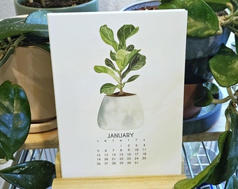 Houseplants - 2027 Desk Art Calendar 5x7 - PNW - Watercolor Art - with Wooden Stand optional