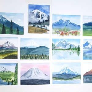 Aquarelles chaîne de montagnes Cascade - Cartes de voeux vierges - Coffret de 12 - Format A2 - Quantité au choix