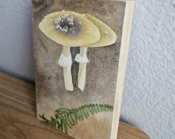 Original Watercolor art mounted on wood panel - Western Yellow-Veiled Amanita Mushroom - 4x6 inches