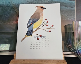 2027 Desk Art Calendar 5x7 - Pacific Northwest Birds - Watercolor Art - with Wooden Stand (optional)