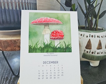2027 Desk Art Calendar 5x7 - PNW Mushrooms/Fungi- Watercolor Art - with Wooden Stand optional