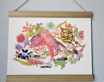 Watercolor Art PRINT - Octopus Garden - PNW Tidepool Art