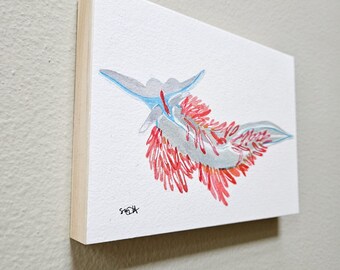 Original Nudibranch Watercolor art mounted on wood panel - 5x7 inches
