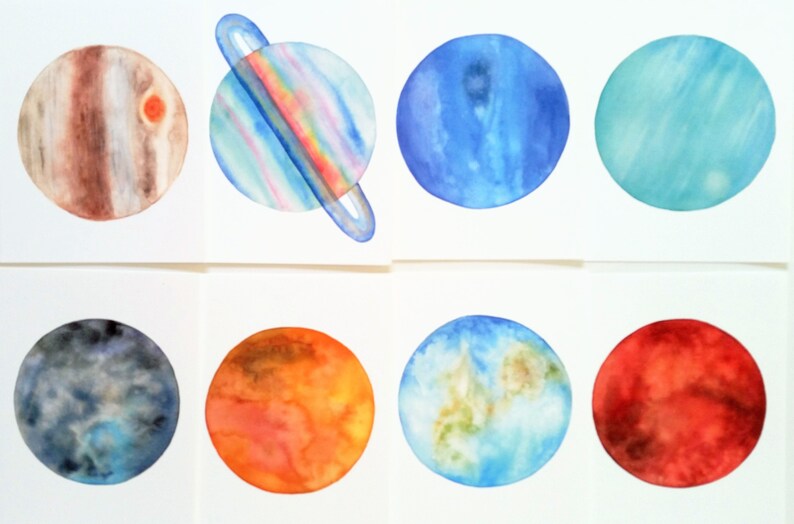 Watercolor Planets Art Print Greeting Cards - Solar System Set of 8 - Etsy