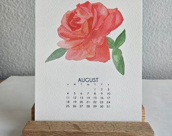 2027 Desk Art Calendar 5x7 - Portland Rose City- Watercolor Art - with Wooden Stand optional