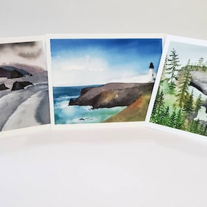 Aquarelles de paysages de la côte de l'Oregon - Cartes de voeux vierges - Coffret de 12 - Format A2 - Quantité au choix