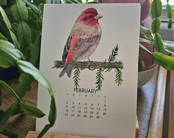Birds 2.0 - 2027 Desk Art Calendar 5x7 - PNW - Watercolor Art - with Wooden Stand optional