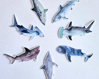 Small Vinyl Stickers - Watercolor art - Sharks