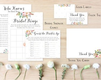 Floral Antler Bridal Shower Games, Favor Tag, Signs, Thank You Card