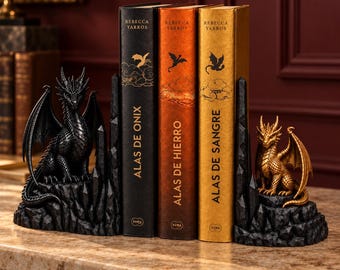 Tairn & Andarna Bookshelf Guardians – Dragon Bookends Inspired by Fourth Wing, Fantasy Reading Nook Decor