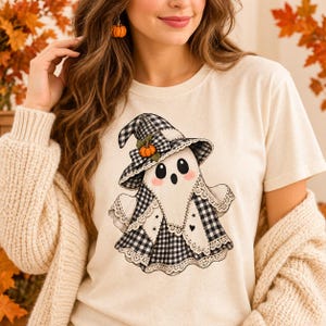 Patchwork Gingham Ghost PNG, Halloween Sublimation Design (Digital Download)