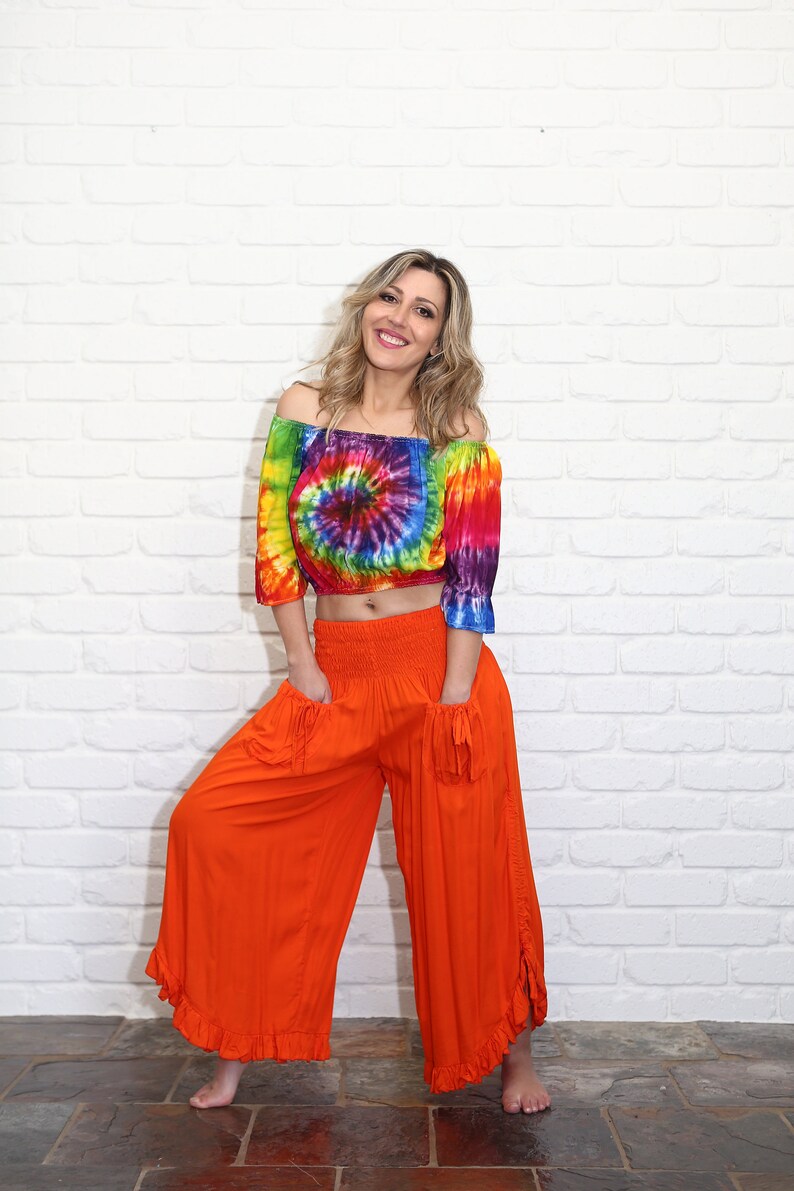 RAINBOW TIE DYE off Shoulder Top Crop Top Hippie Boho Top Etsy