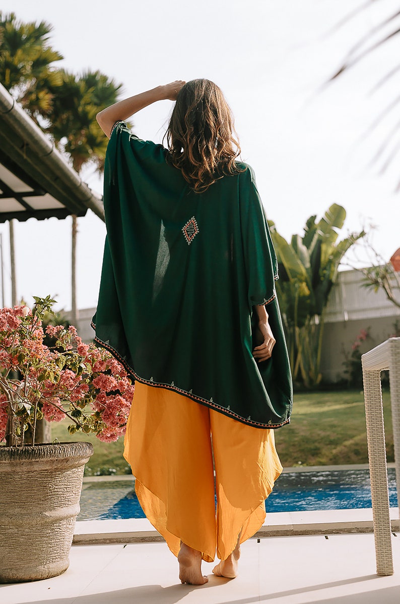 Free Size Green Boho Jacket Front Open Jacket Boho Hippie GREEN EMBROIDERY Jacket Ibiza Style Jacket One Size Fits All,Beach Cover Up