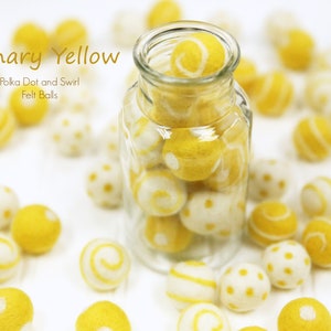 Canary Yellow Polka Dot Felt Balls  // Canary Yellow Swirl Felt Balls