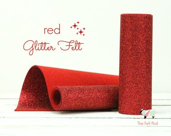 Glitter Felt - RED Glitter Felt  - Wool Felt Glitter - Fine Glitter - Wool Felt