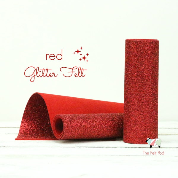 Glitter Felt - RED Glitter Felt  - Wool Felt Glitter - Fine Glitter - Wool Felt