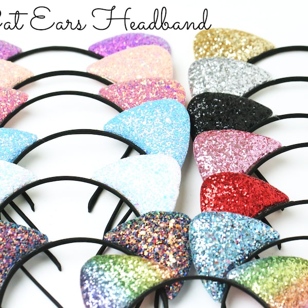 Cat Ears Headbands  | Glitter Cat Ears | Chunky Glitter Cat Ears Headband