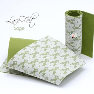 Lace Felt // Sage Lace Felt // Flower Lace Fabric // Merino Wool Felt // Wool Felt Roll