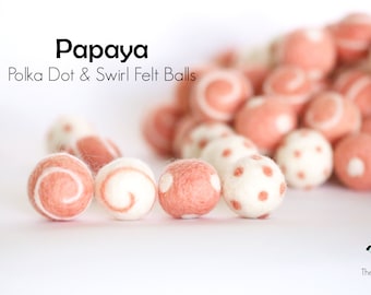 Polka Dot Felt Balls // Swirl Felt Balls // Felt Ball Swirls // Felt Ball Polka Dots //  Papaya Swirls & Dots