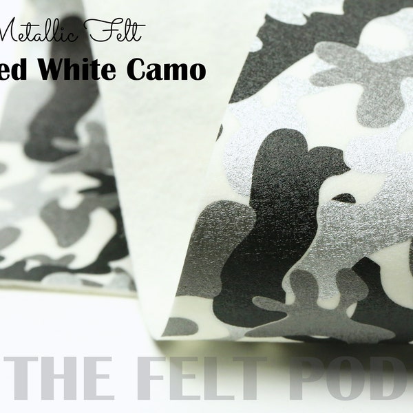 Patterned Felt -BRUSHED WHITE  CAMO Felt  - Wool Felt - Metallic Camo felt