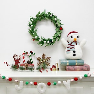 Large Felt Wreath | Felted Door Wreath | Wool Felt Christmas Wreath  | Handmade Mistletoe Wreath
