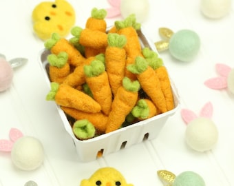 Mini zanahoria de fieltro naranja / Comida de fieltro / Juguete Waldorf / Rellenos para cuencos / Formas de fieltro / Decoración de Pascua / Relleno para canastas de Pascua / Juguetes de Pascua para gatos