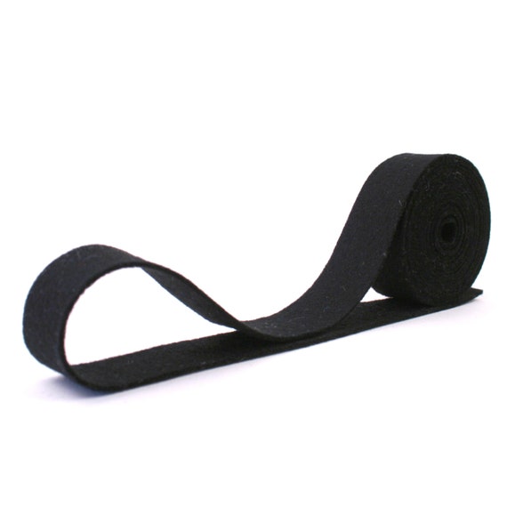 100 Percent Wool Felt Ribbon in color BLACK -  3/4" X 2 Yards - Merino Wool Felt - Black Ribbon