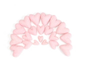 Pink Felt Hearts -  3 to 4 cm - 10 count - Color HEAVENLY PINK - Wool Felt Hearts