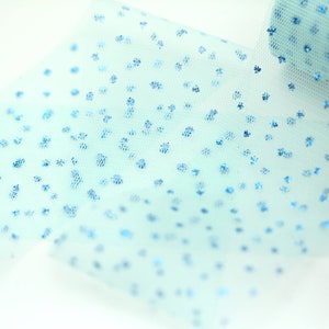 Tule com pontos brilhantes azul celeste // Tule com bolinhas brilhantes // Tule azul celeste // Tule com glitter azul celeste