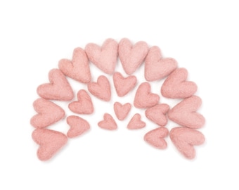 Felt Hearts -  3 to 4 cm - 10 count - Color COTTON CANDY - Wool Felt Hearts