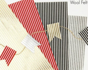 Stripe Wool Felt  // Printed Felt // Printed Wool Felt // Stripe Felt // Metallic Foil Fabric // Metallic Wool Felt // Foil Print