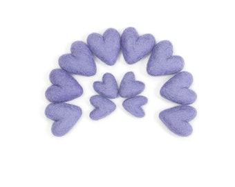 Felt Hearts -  3 to 4 cm - 10 count - Color BLUE VIOLET - Wool Felt Hearts