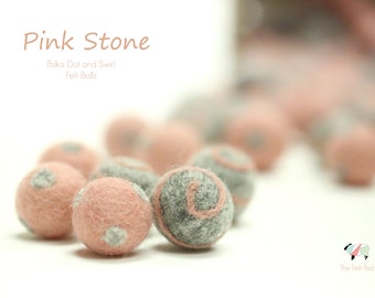 Wool Felt Balls / Felt Ball Swirls / Felt Ball Dots / Felt Ball Polka Dots / Polka Dot Felt Balls / Swirl Felt Balls / "PINK STONE"