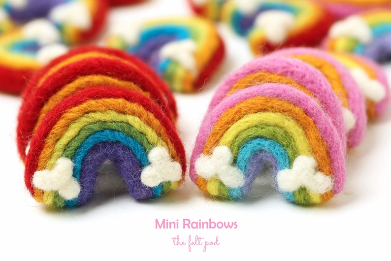 Vilten regenbogen | Mini-regenbogen | Mini vilten regenbogen | Pastelkleurige vilten regenbogen | Gevilte regenbogen | Regenbogen met wolken