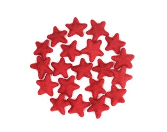 Felt Stars -  3 to 4 cm - 10 count - Color RED -  Wool Felt Stars